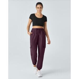 Halara Mid Rise Drawstring Cargo Joggers NWT Black Pocket Casual Pants XL